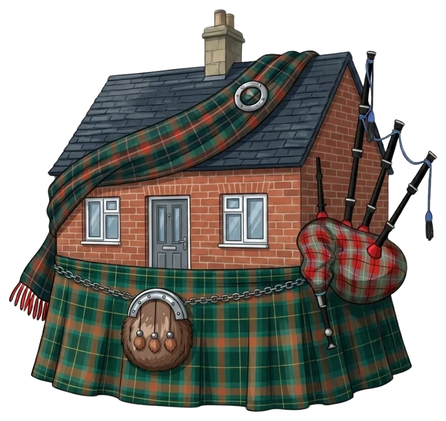 Illustrated Scottish house with a survey clipboard