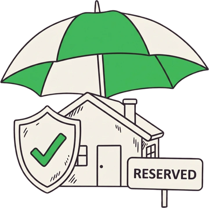 A home protected by an umbrella and shield